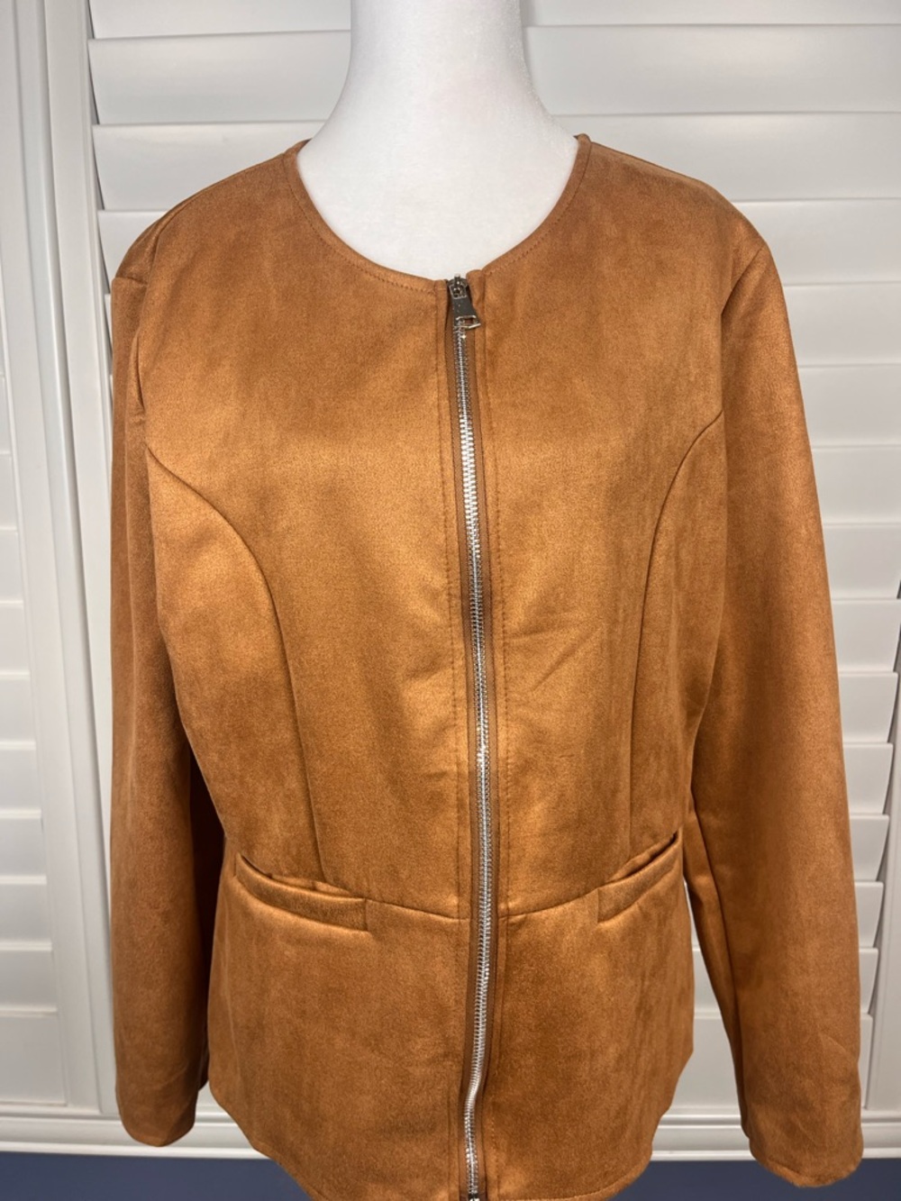 Women's Open-Front faux Suede Jacket Tan size M western minimalist - Picture 5 of 9